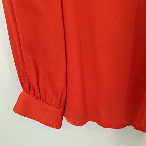 Milly Gathered Tie Neck Silky Long Sleeve Blouse L Red - Picture 10 of 16